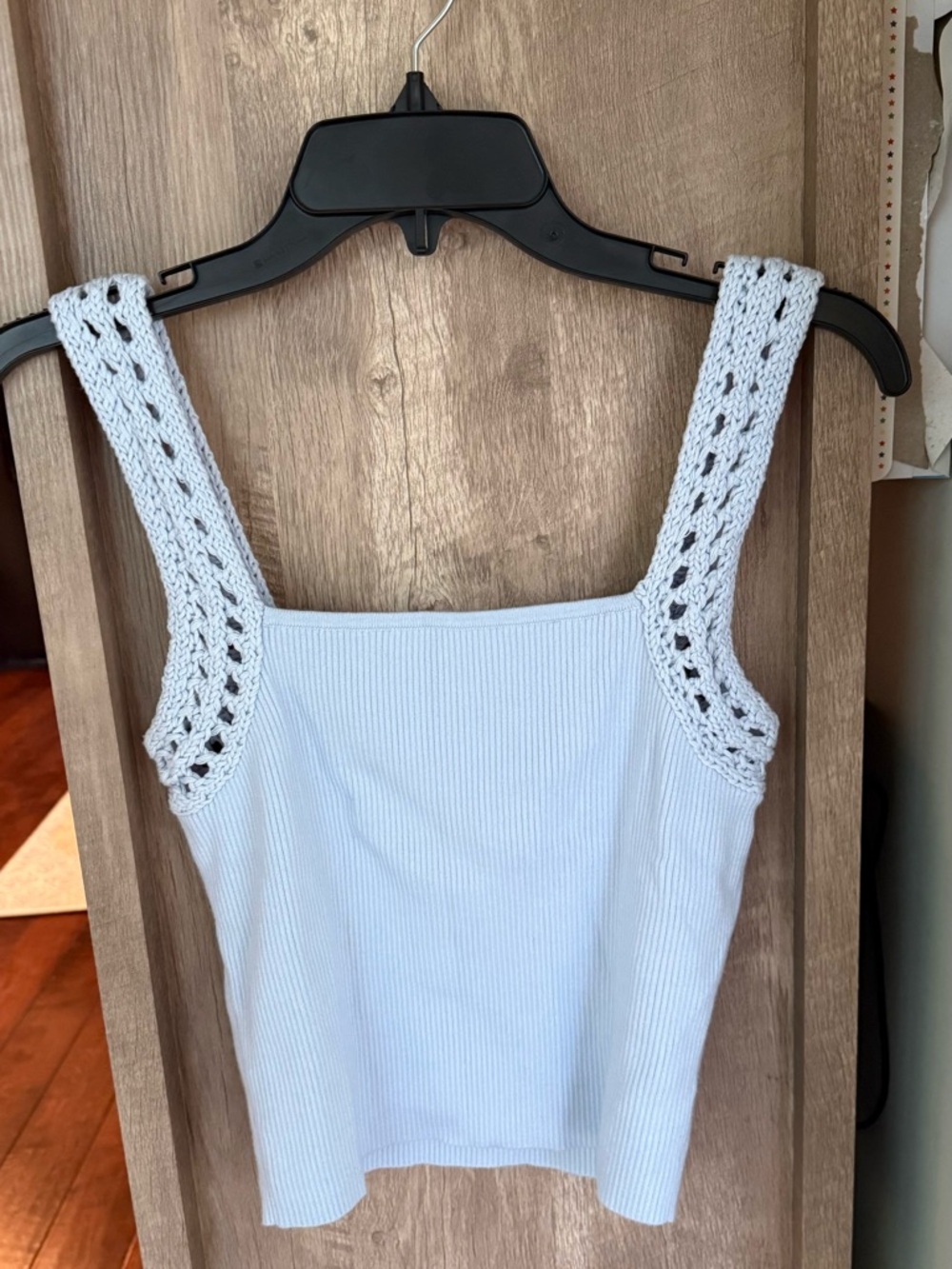 aerie White Ribbed Tank with Crochet Straps NWOT